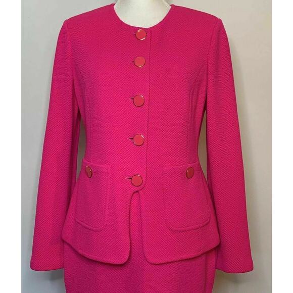 VTG Style St John Black Label Santana 2pc hot pink suit jacket 10 & skirt 6 - Picture 5 of 12
